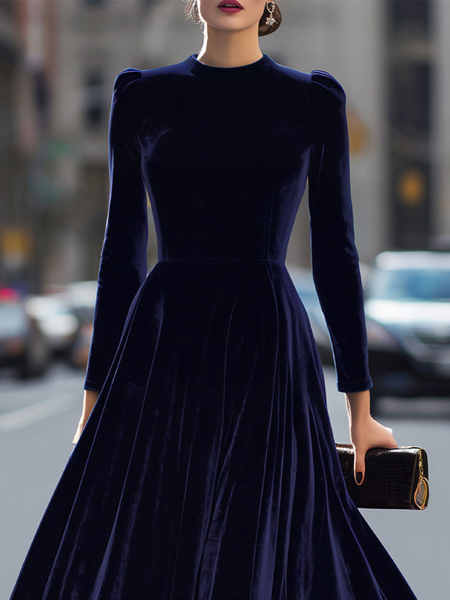 Julie | Robe Midi à Manches Longues Bleu Marine