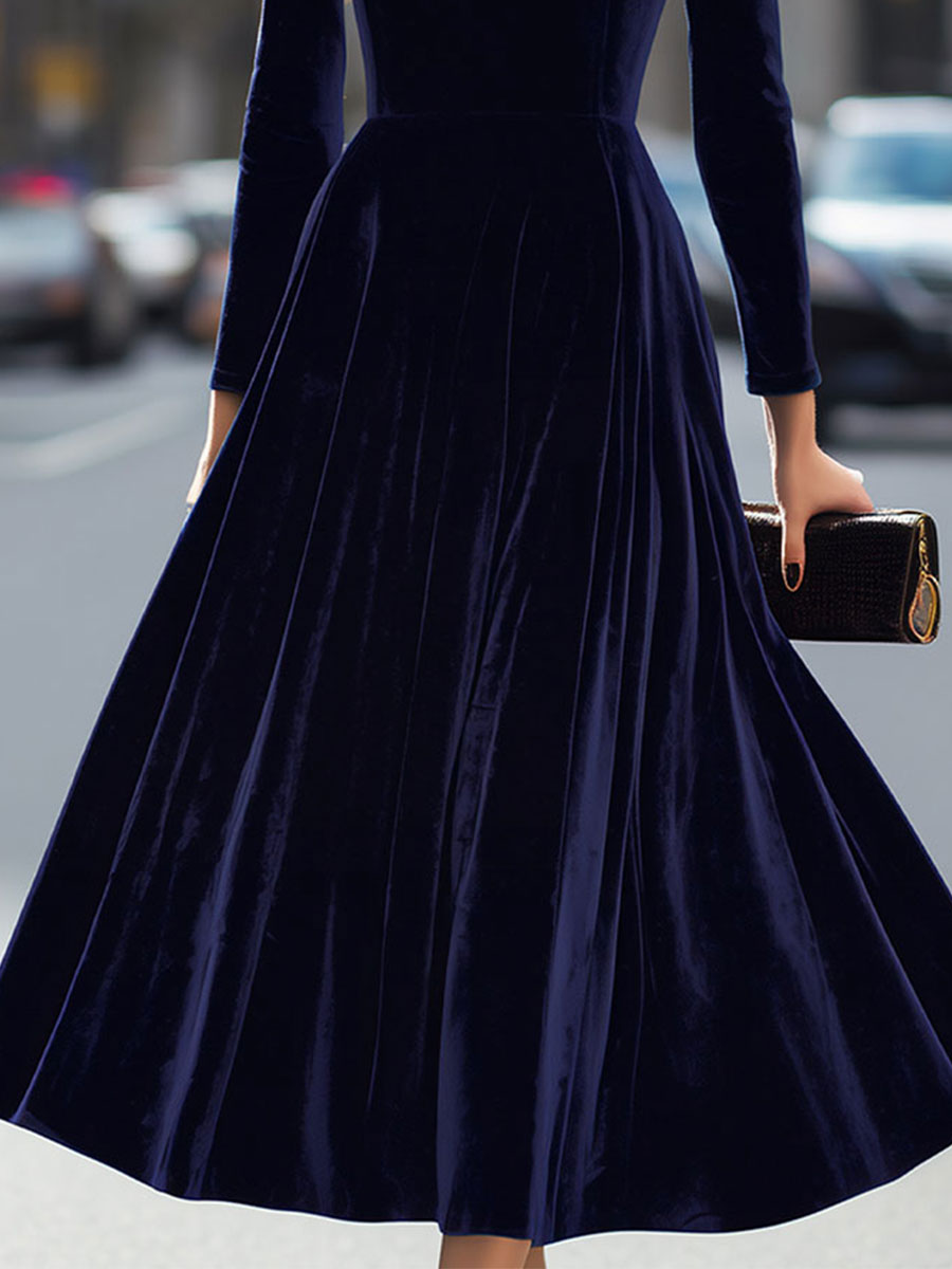 Julie | Robe Midi à Manches Longues Bleu Marine