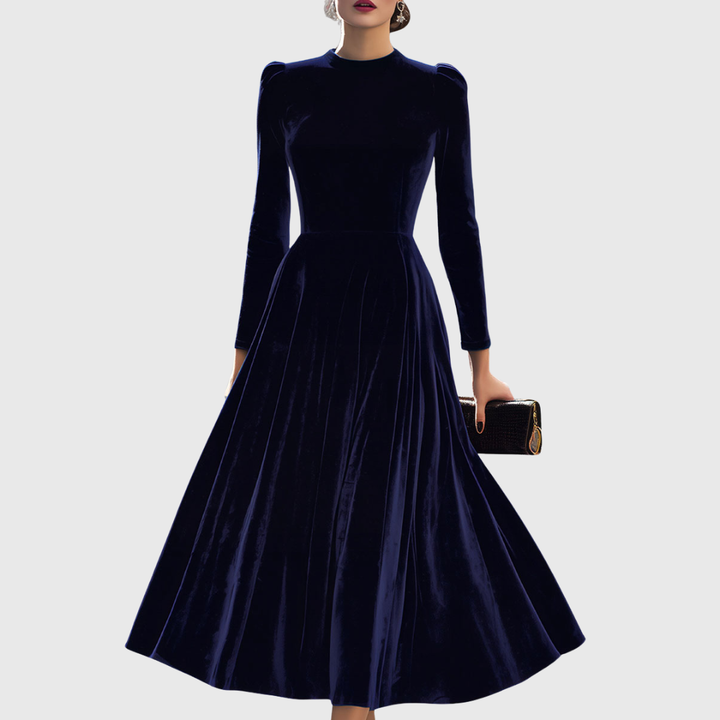 Julie | Robe Midi à Manches Longues Bleu Marine