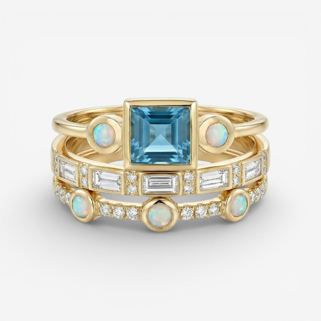 Océan - Ensemble de Bagues en Cristal Vintage Bleu
