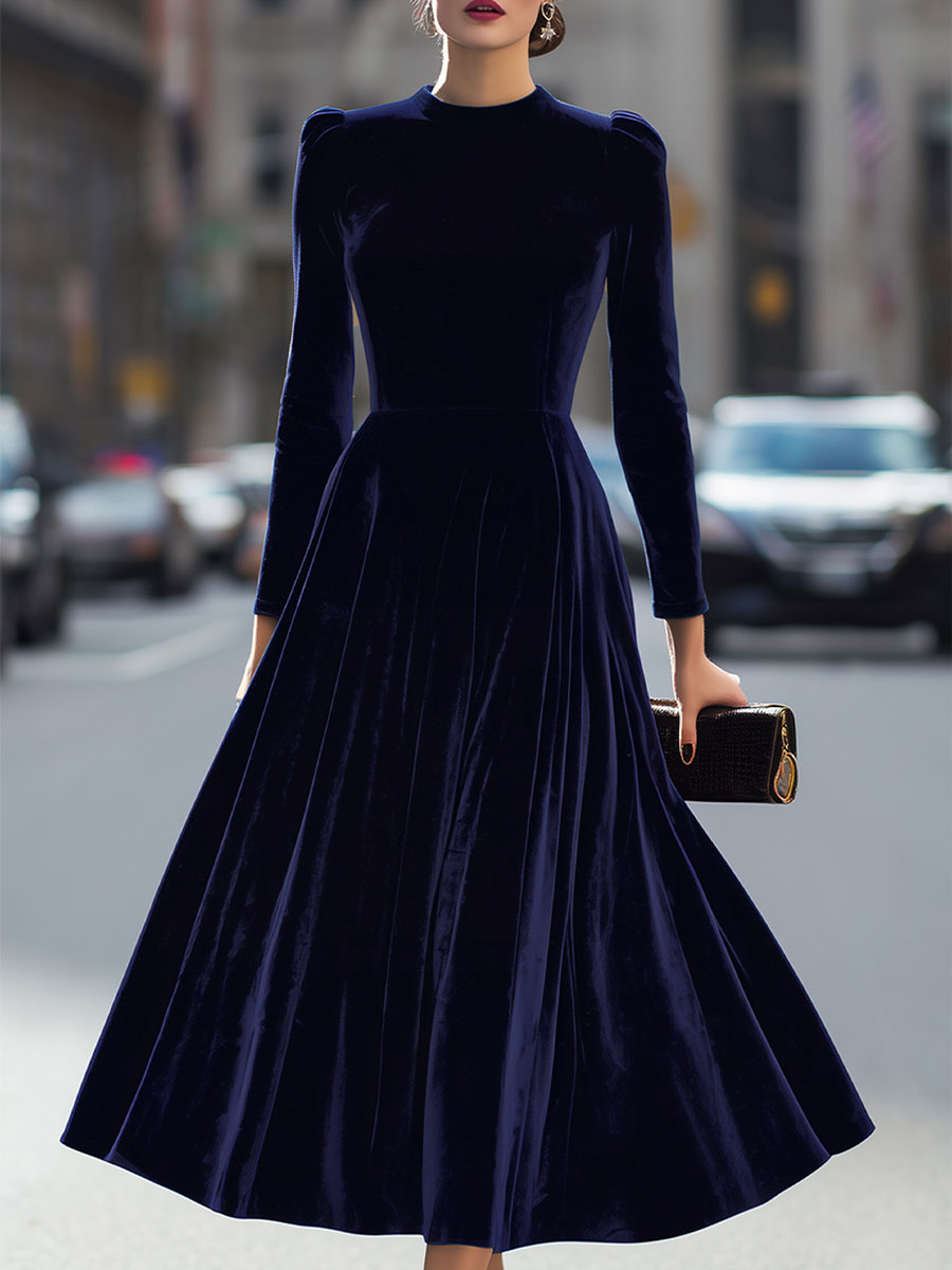 Julie | Robe Midi à Manches Longues Bleu Marine