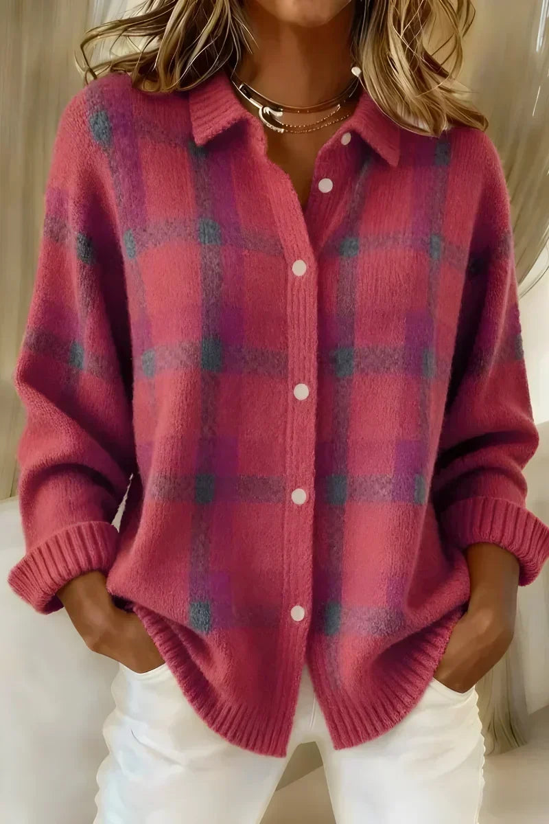 Michèle | Cardigan classique à carreaux mit kragen