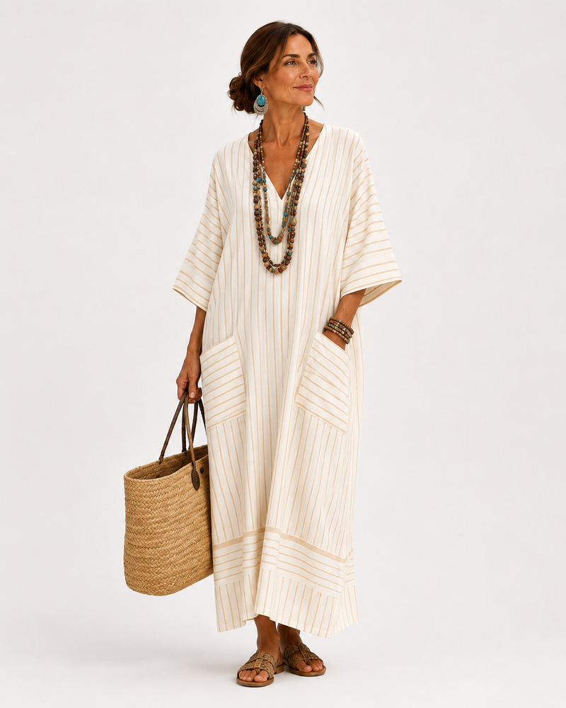 Caftan Farah Beige Rayures