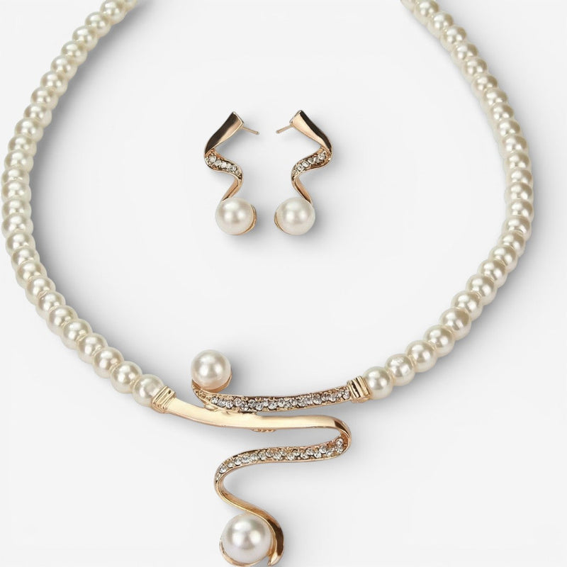 Collier de Perles Naturelles + Ensemble de Boucles d'Oreilles
