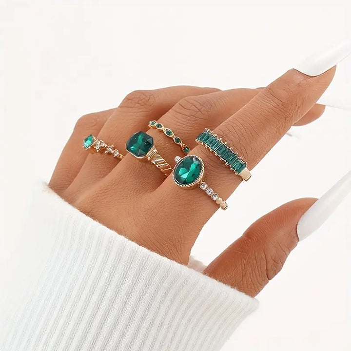 Ensemble de Bagues Émeraude Exquises Zarina | Or