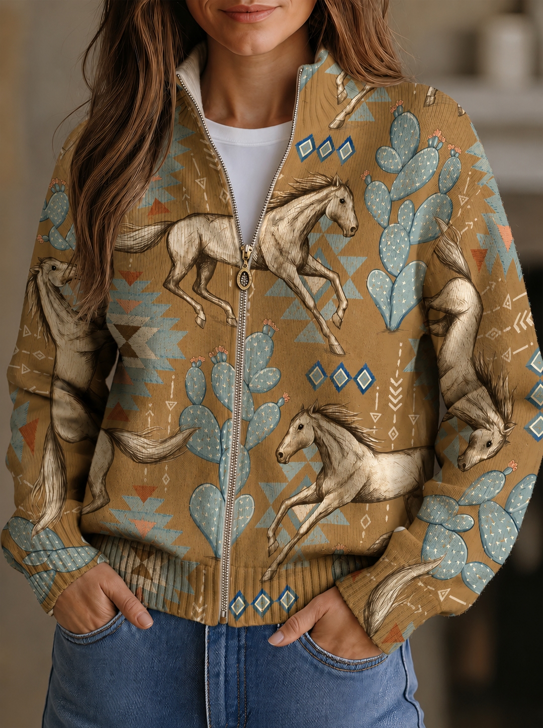 Kaitlyn - Cardigan zippé Cactus et Cheval du Désert