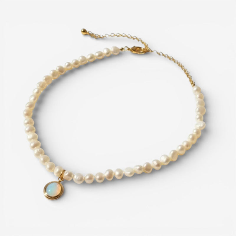 Collier de Perles avec Pierre de Lune en Or