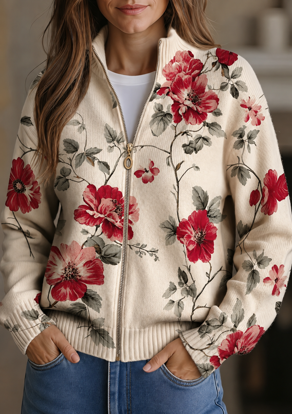 Pénélope - Cardigan zippé vintage à imprimé floral