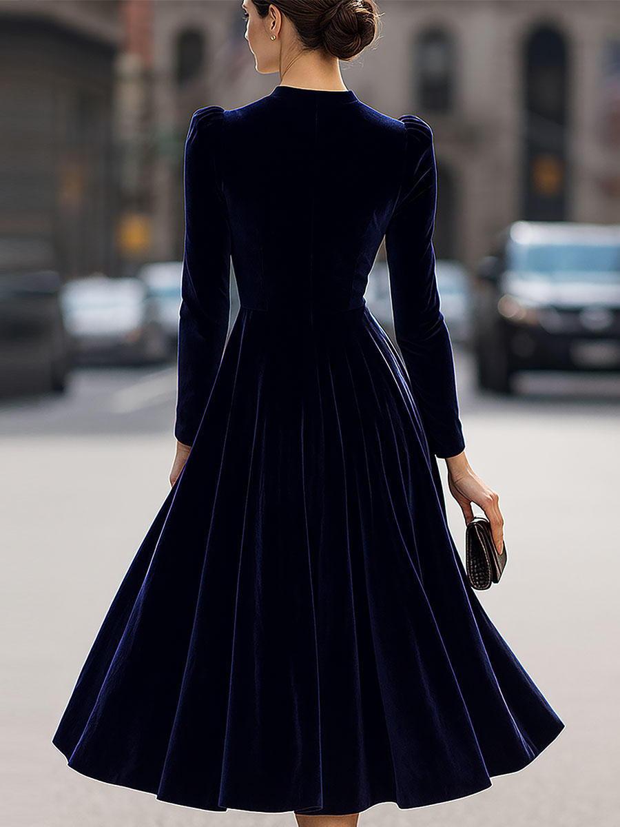 Julie | Robe Midi à Manches Longues Bleu Marine