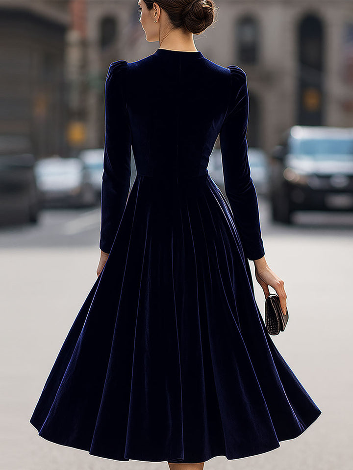 Julie | Robe Midi à Manches Longues Bleu Marine