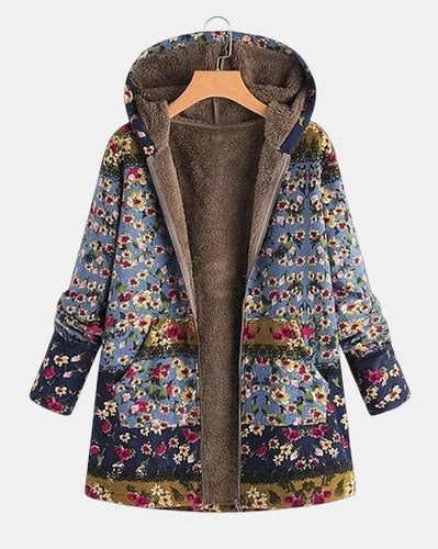 Georgette | Pull à capuche Boho-sherpa avec motif floral