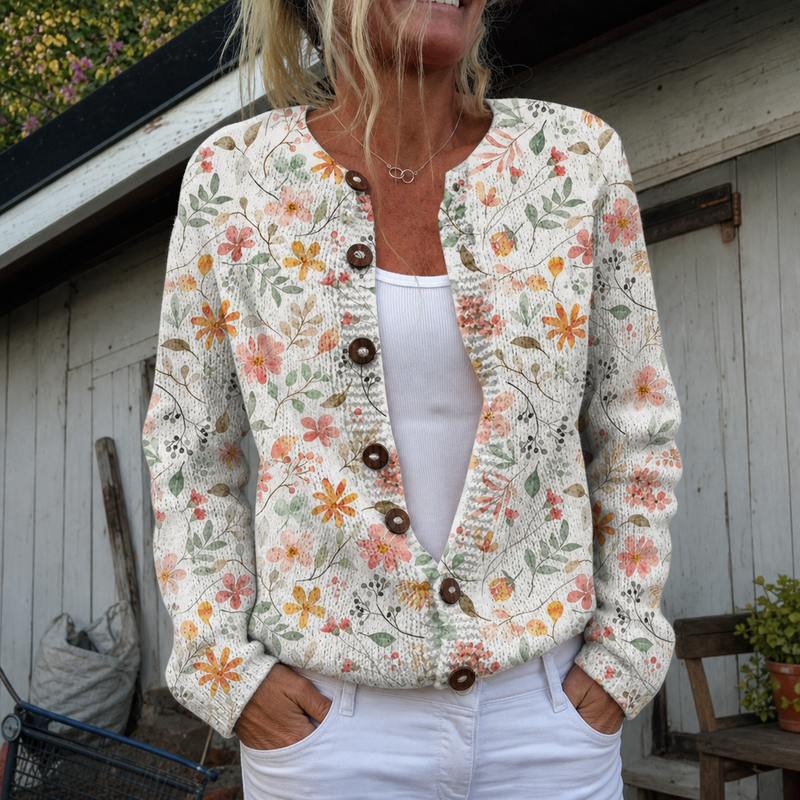 Noémie | Petit cardigan en maille à imprimé floral