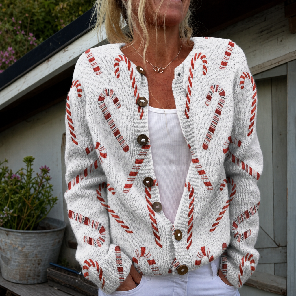 Solange | Cardigan festif au motif de sucre d’orge