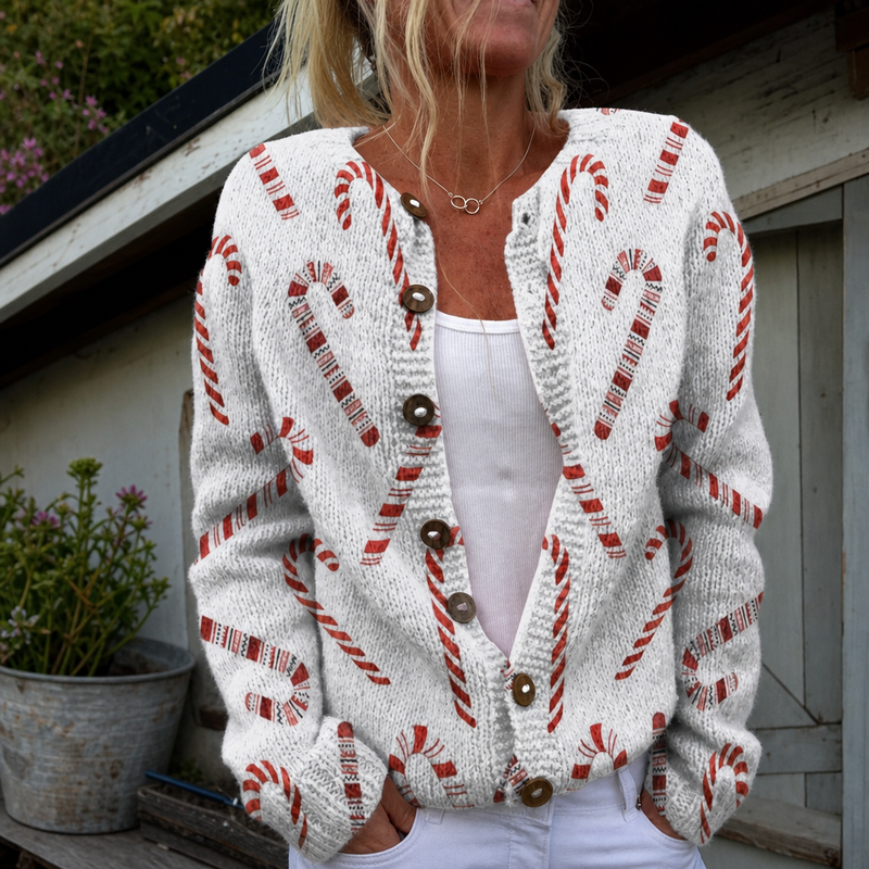 Solange | Cardigan festif au motif de sucre d’orge