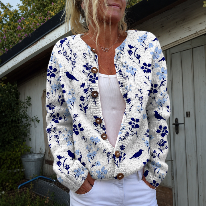 Zoé | Cardigan tricoté à fleurs vintage