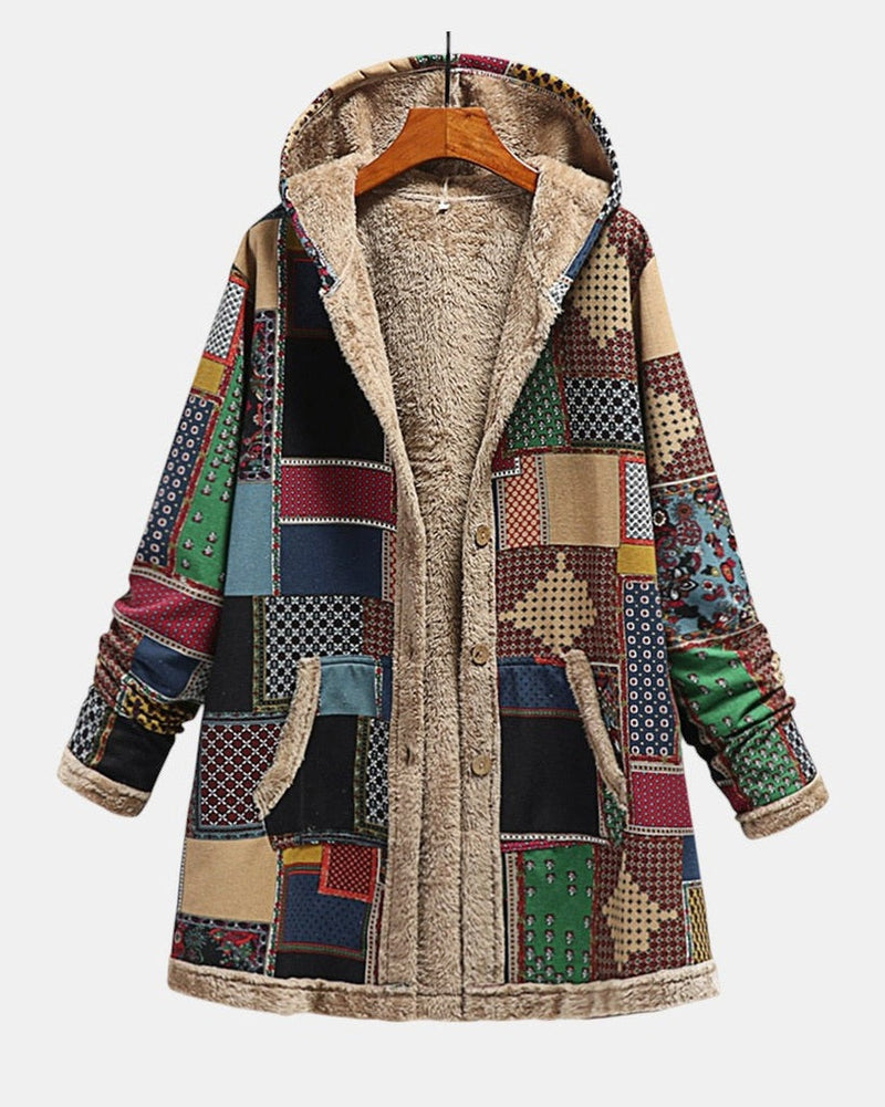 Lucienne | Sweat à capuche patchwork confortable en teintes terreuses