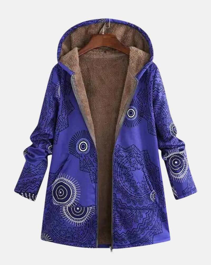 Jacqueline | Polaire sweat à capuche en bleu marine avec motif mandala