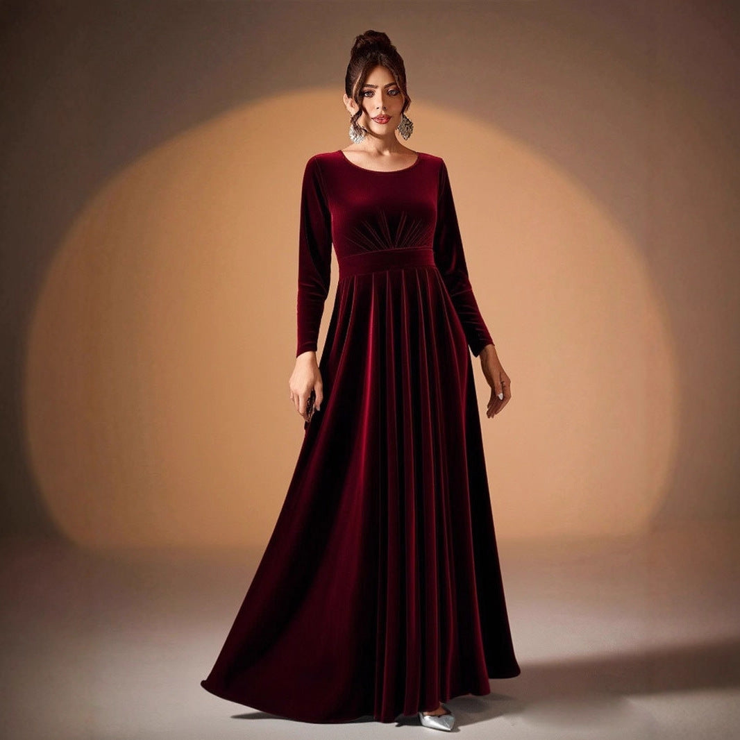 Béatrice | Robe Maxi en Velours à Manches Longues