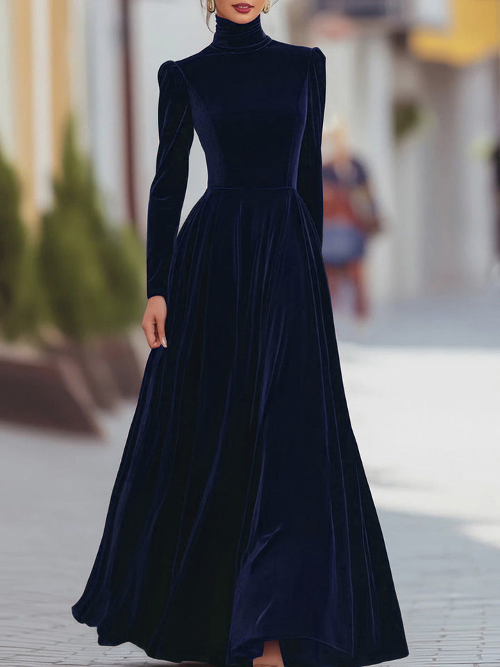 Éléonore | Robe Maxi en Velours à Col Montant
