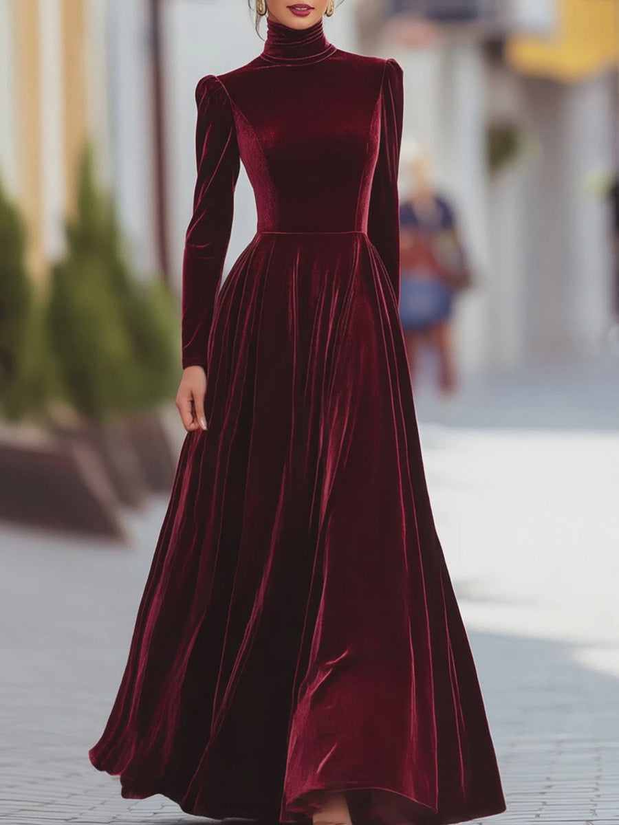 Éléonore | Robe Maxi en Velours à Col Montant