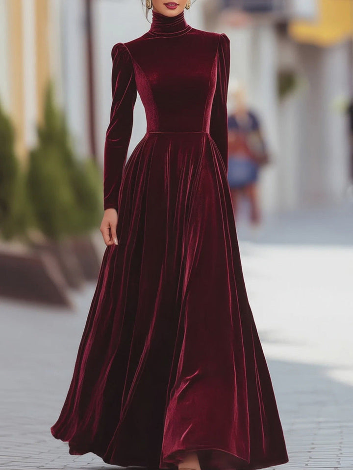 Éléonore | Robe Maxi en Velours à Col Montant