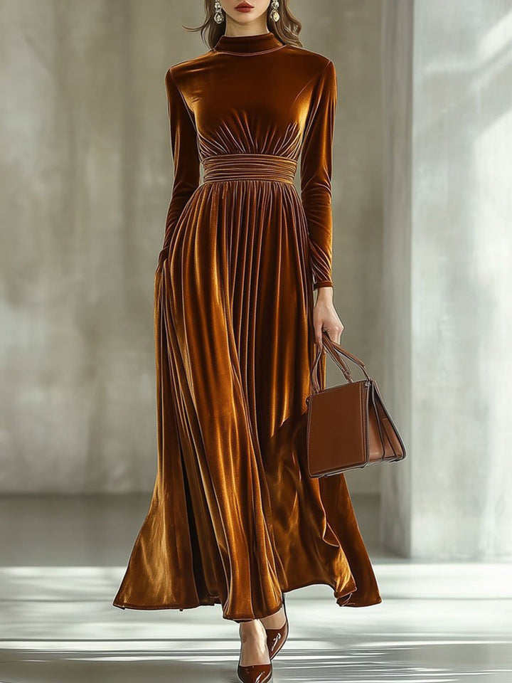 Marie | Robe Maxi en Velours Plissé