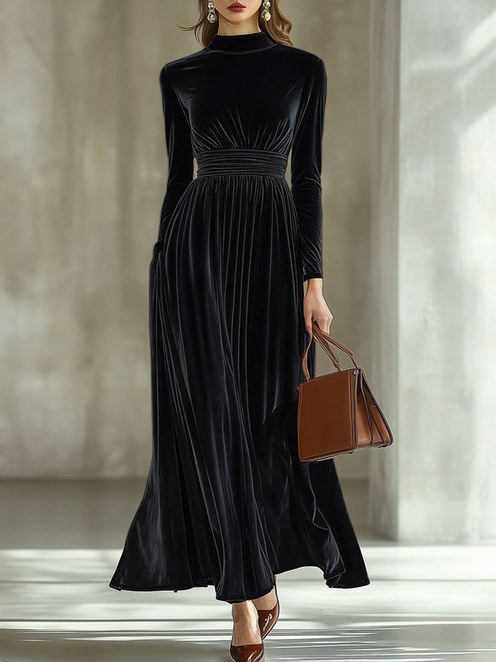 Marie | Robe Maxi en Velours Plissé