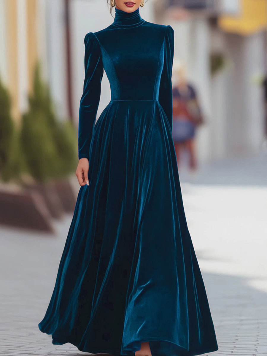 Éléonore | Robe Maxi en Velours à Col Montant
