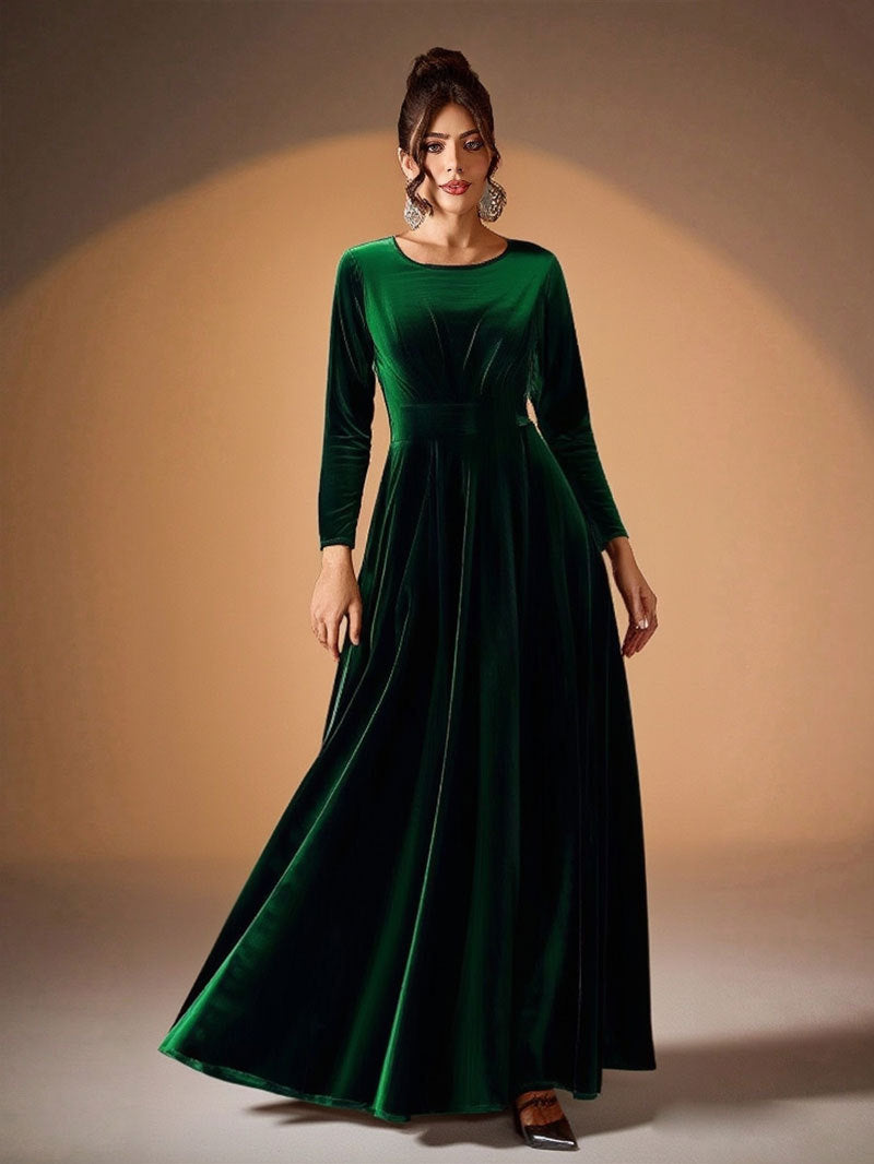 Béatrice | Robe Maxi en Velours à Manches Longues