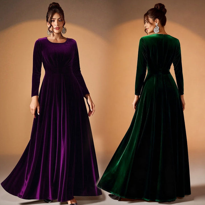 Béatrice | Robe Maxi en Velours à Manches Longues