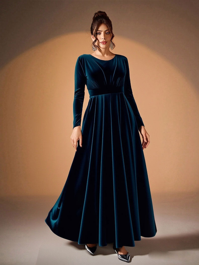 Béatrice | Robe Maxi en Velours à Manches Longues