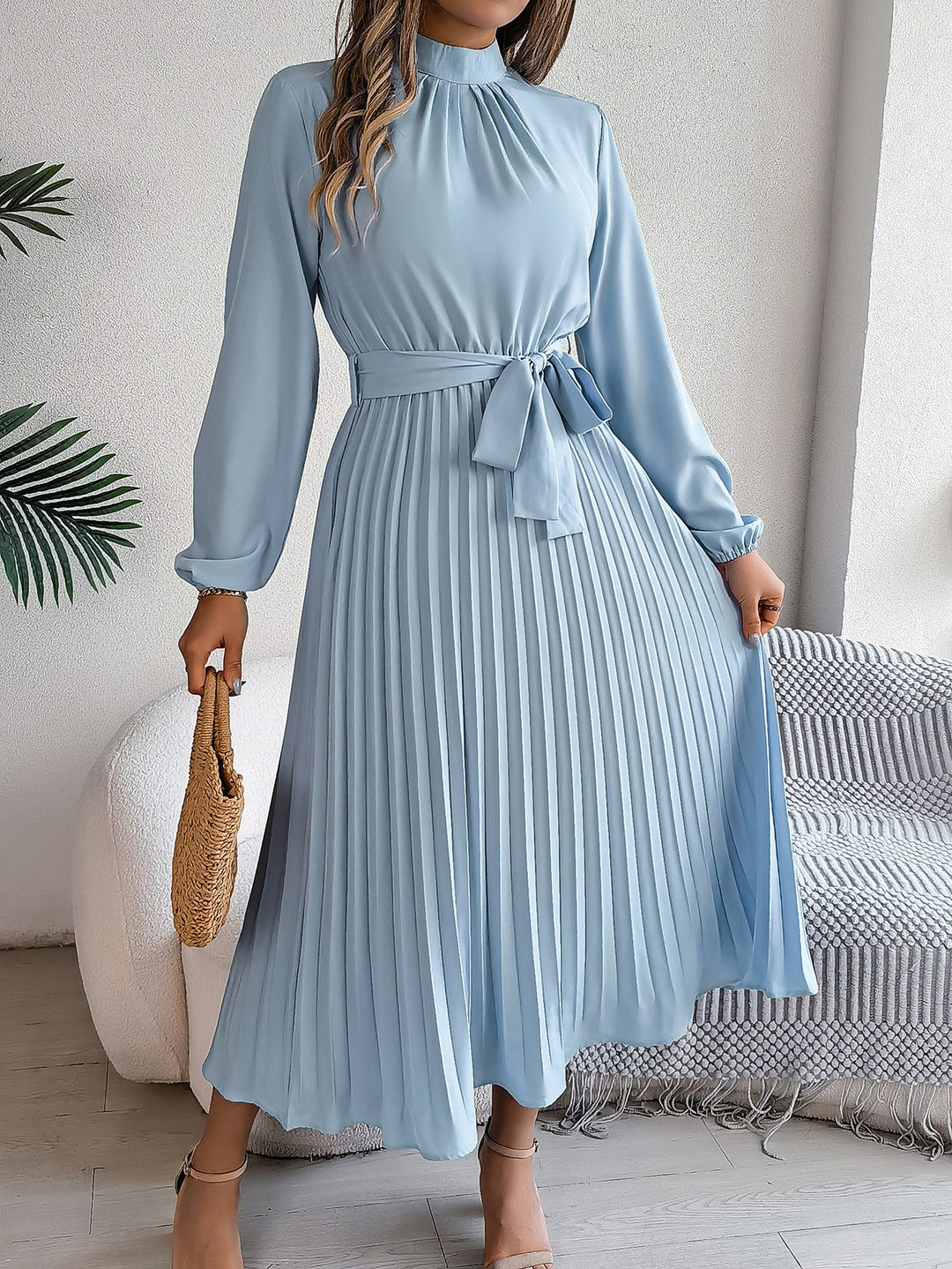 Martine | Robe Maxi Plissée Ceinturée