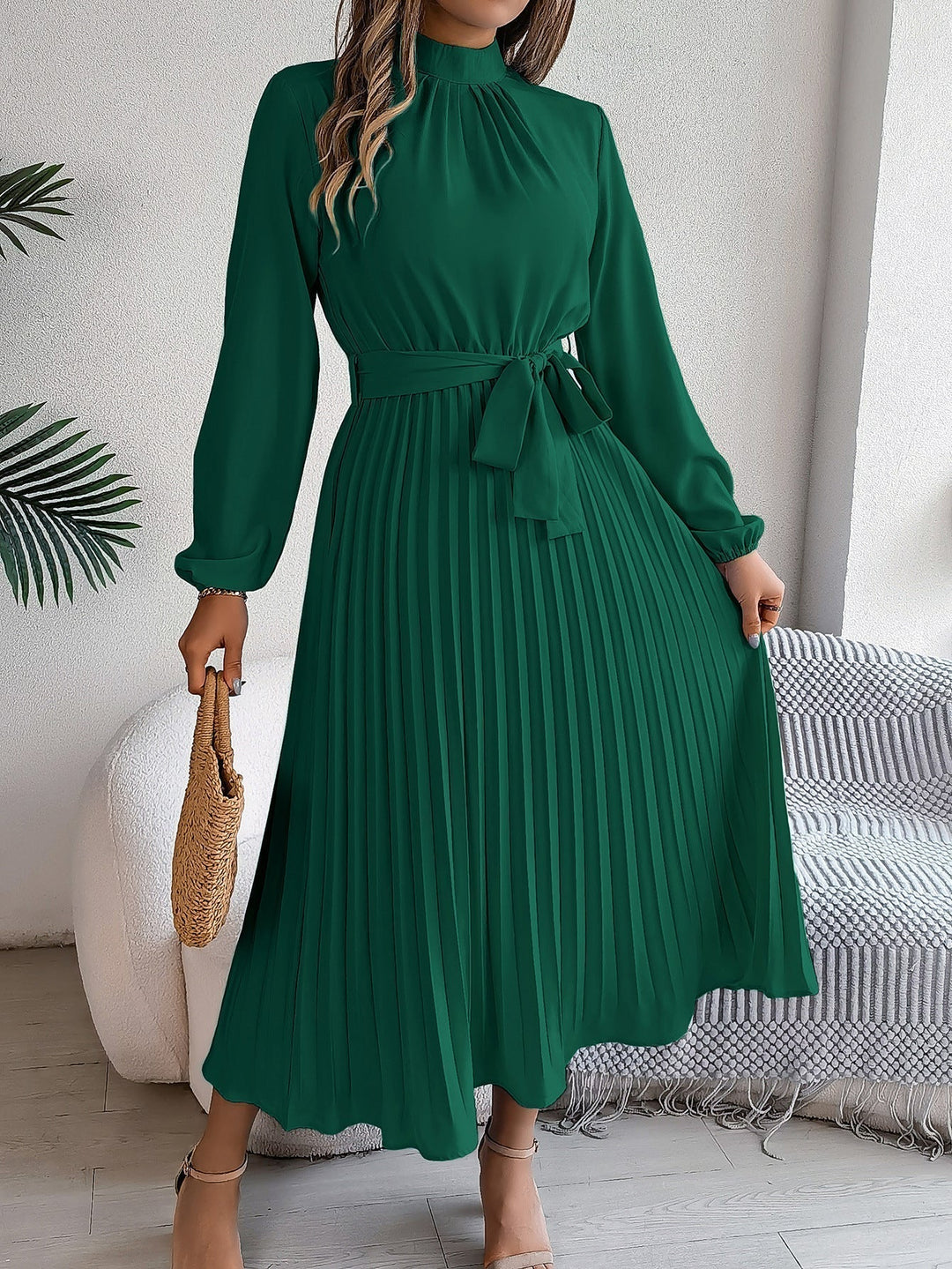 Martine | Robe Maxi Plissée Ceinturée