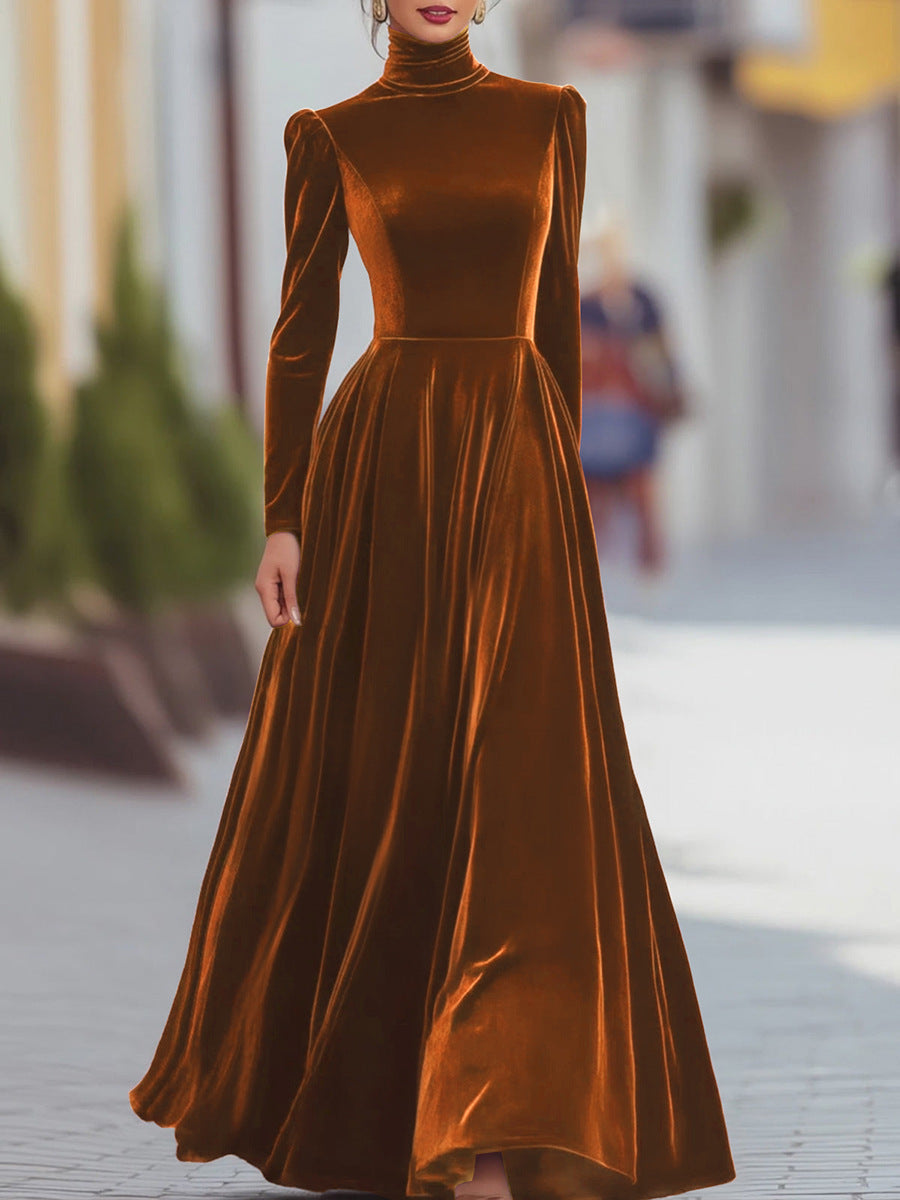Éléonore | Robe Maxi en Velours à Col Montant