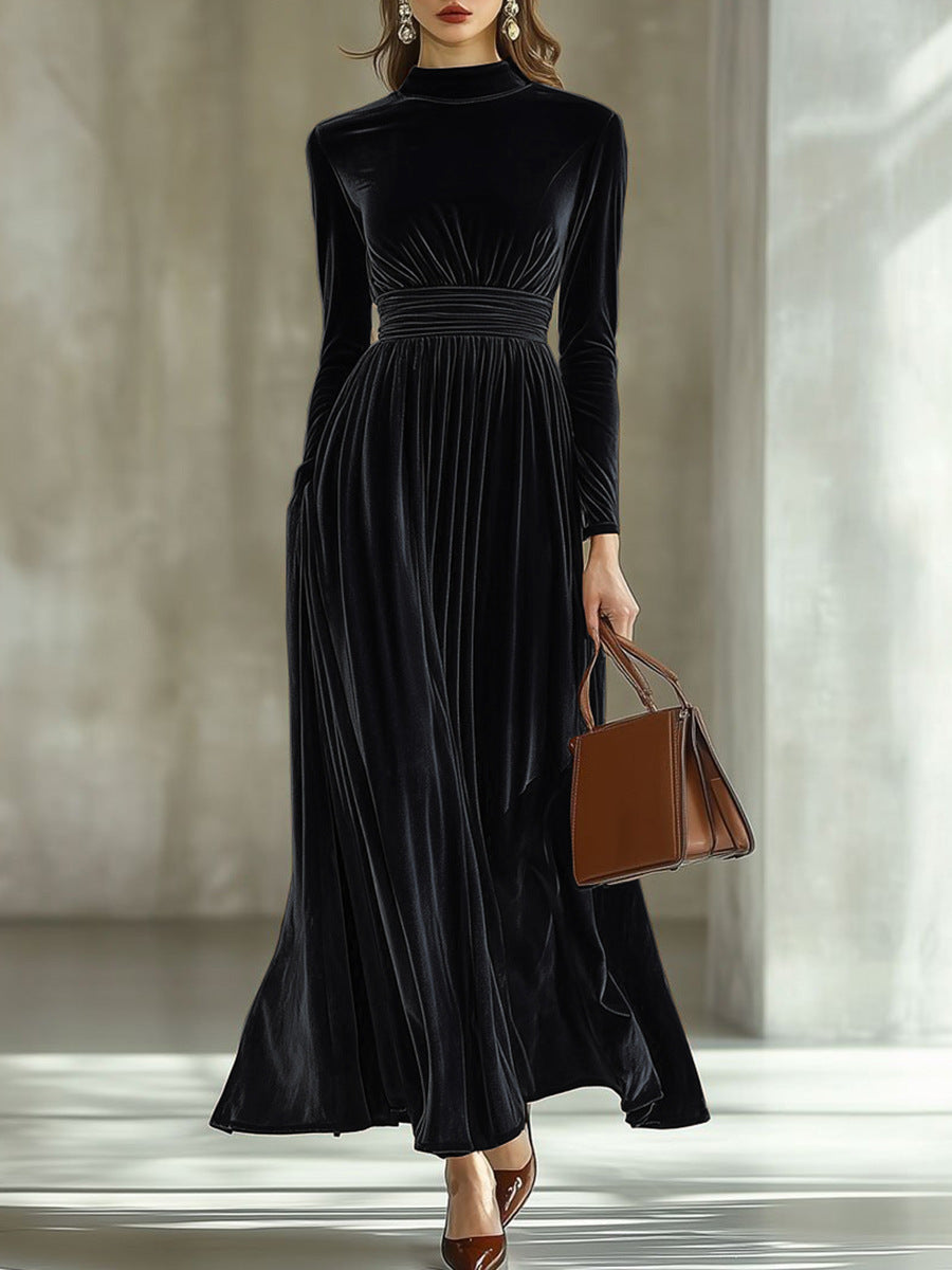 Marie | Robe Maxi en Velours Plissé