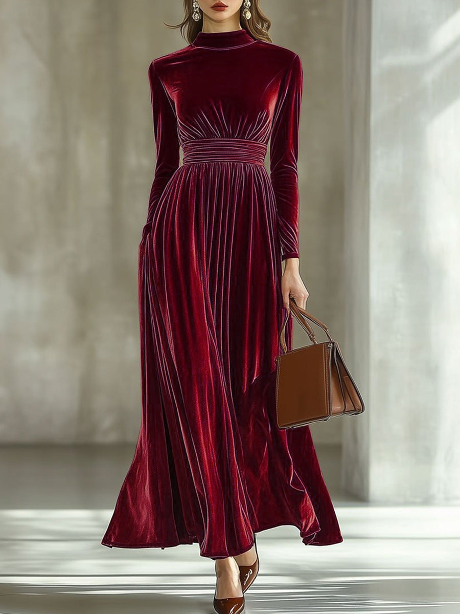 Marie | Robe Maxi en Velours Plissé