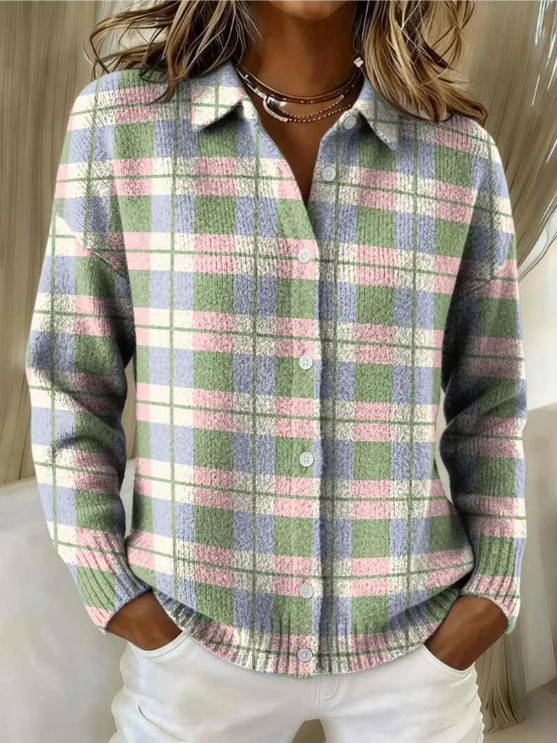 Nathalie | Cardigan à carreaux pastel à boutons