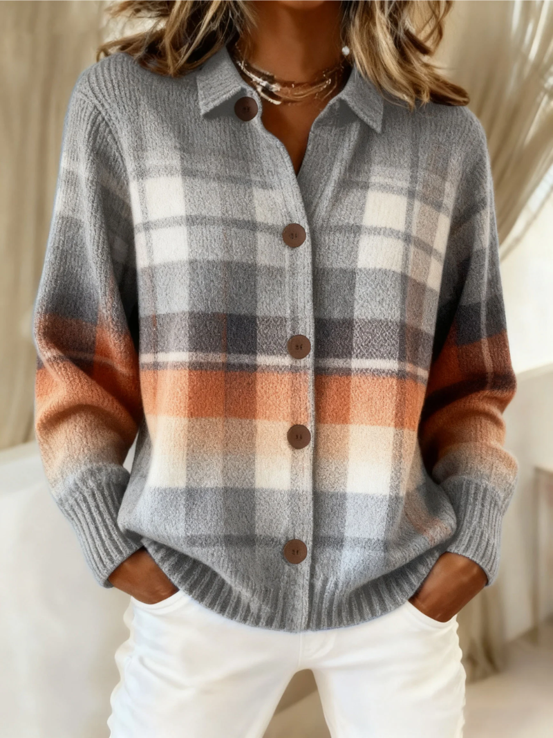 Françoise | Cardigan chaud à carreaux ombré