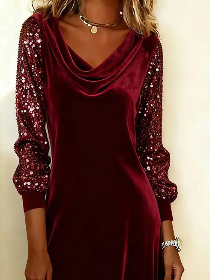 Sophie | Robe à Manches en Velours Étincelant