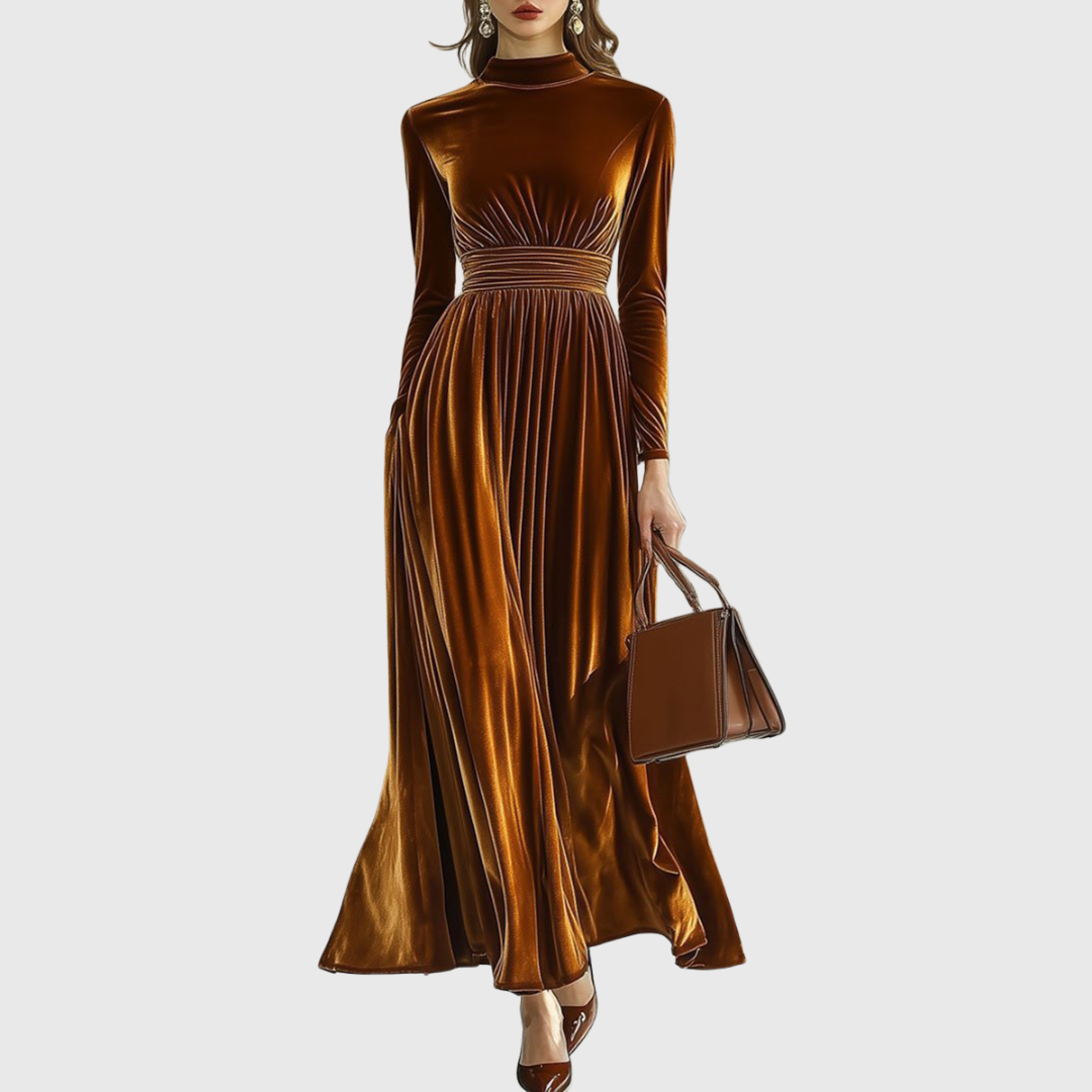 Marie | Robe Maxi en Velours Plissé