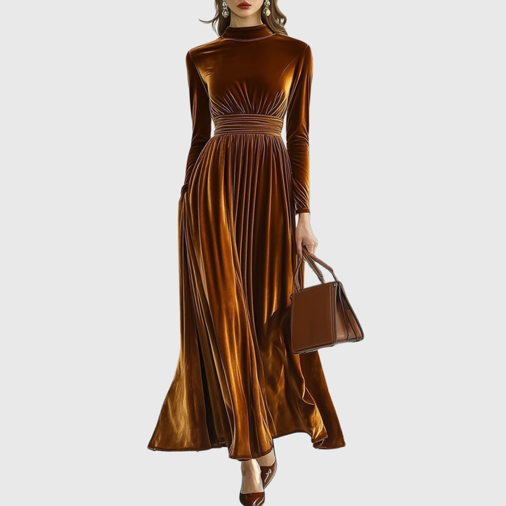 Marie | Robe Maxi en Velours Plissé