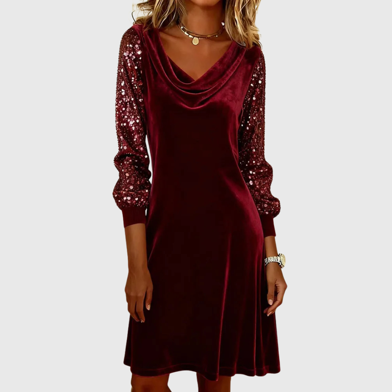Sophie | Robe à Manches en Velours Étincelant