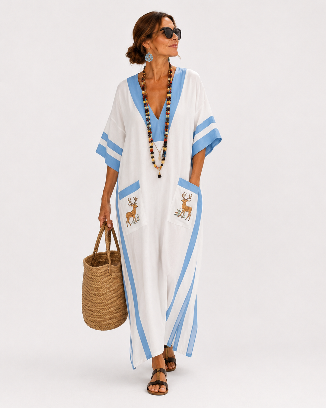 Caftan Alba Blanc à Rayures Bleues