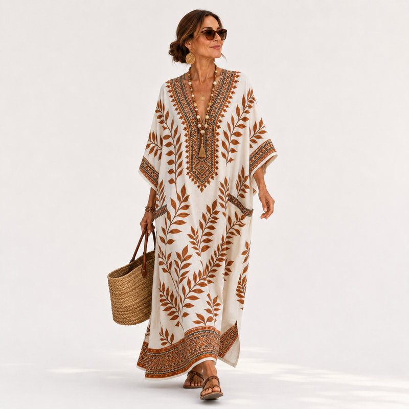 Caftan Nora Crème Botanique