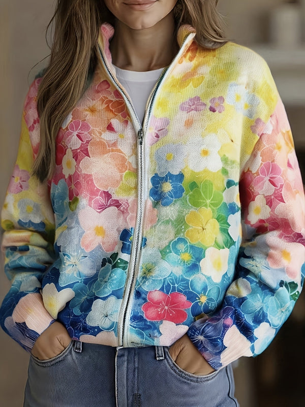 Natalie - Cardigan Ombre à Fleurs Aquarelle