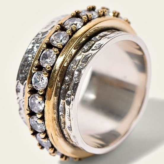 Bague en Or et Argent Vintage avec Zirconia