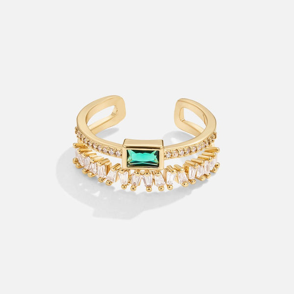 Sabine – Bague plaquée or avec accents vert émeraude