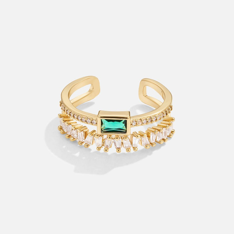 Sabine – Bague plaquée or avec accents vert émeraude