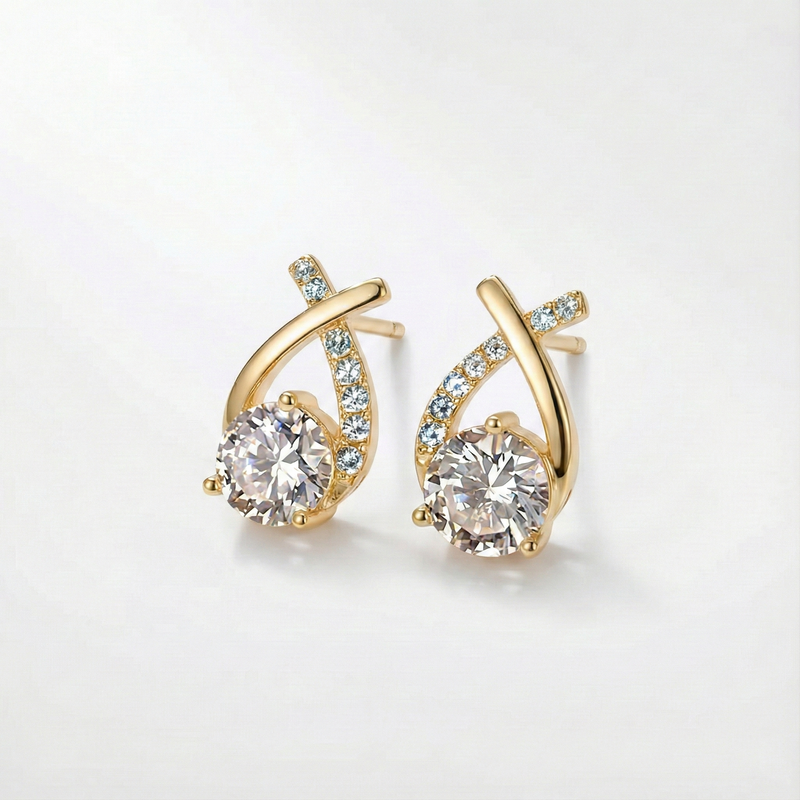 Léonie – Boucles d’oreilles en or avec croix et oxydes de zirconium