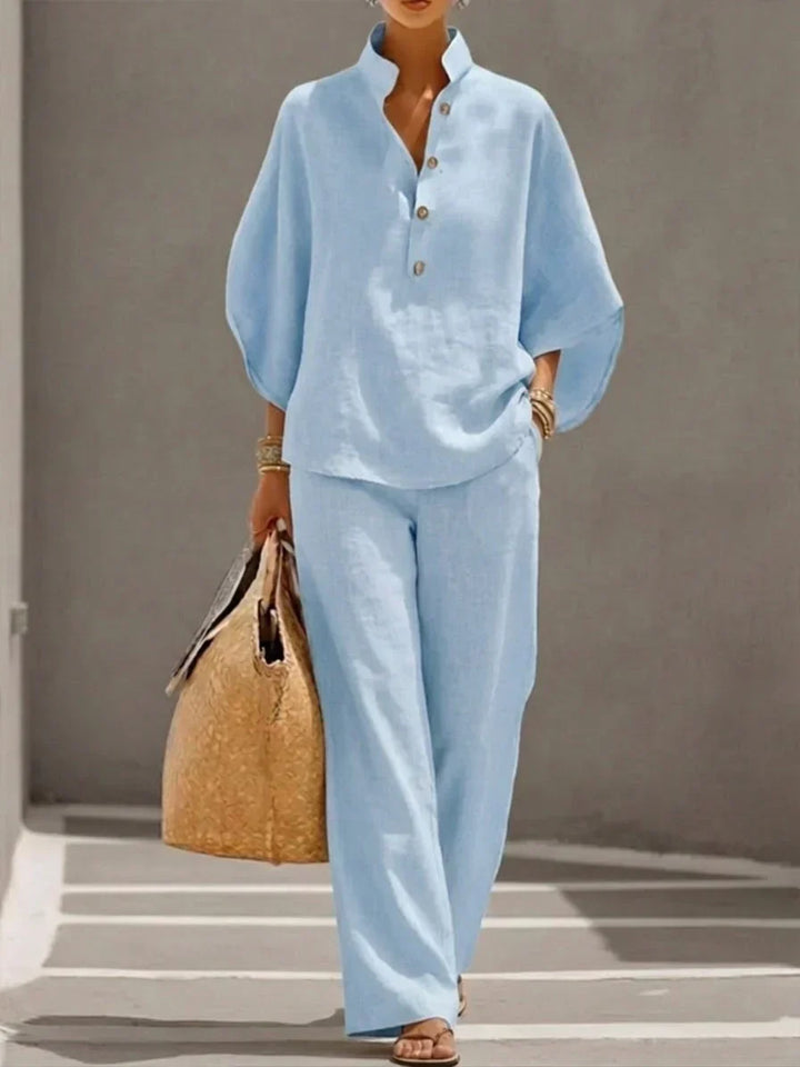 Maribel™ | Ensemble en lin à manches chauve-souris et pantalon ample